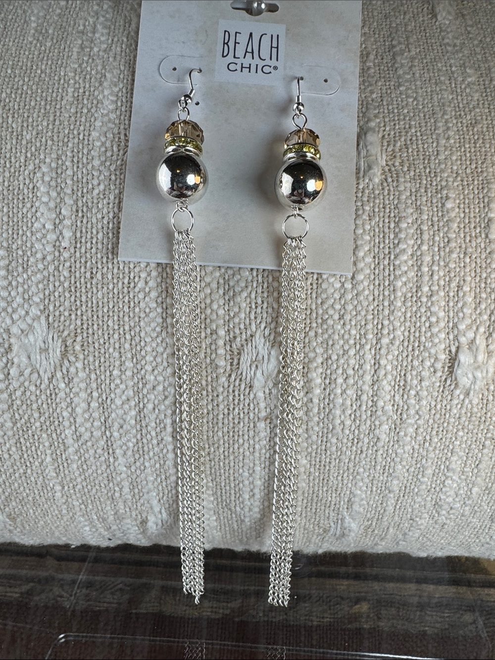 0549-Beach Chic Silver Tassel Drop Earrings with Gold Accent‎